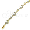 Oro Laminado Fancy Bracelet, Gold Filled Style Dolphin and Leaf Design, with White Micro Pave and White Cubic Zirconia, Polished, Golden Finish, 03.210.0145.08 (09 MM Thickness, 8 Inches Length)
