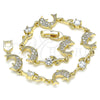 Oro Laminado Fancy Bracelet, Gold Filled Style Dolphin and Leaf Design, with White Micro Pave and White Cubic Zirconia, Polished, Golden Finish, 03.210.0145.08 (09 MM Thickness, 8 Inches Length)
