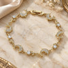 Oro Laminado Fancy Bracelet, Gold Filled Style Dolphin and Leaf Design, with White Micro Pave and White Cubic Zirconia, Polished, Golden Finish, 03.210.0145.08 (09 MM Thickness, 8 Inches Length)