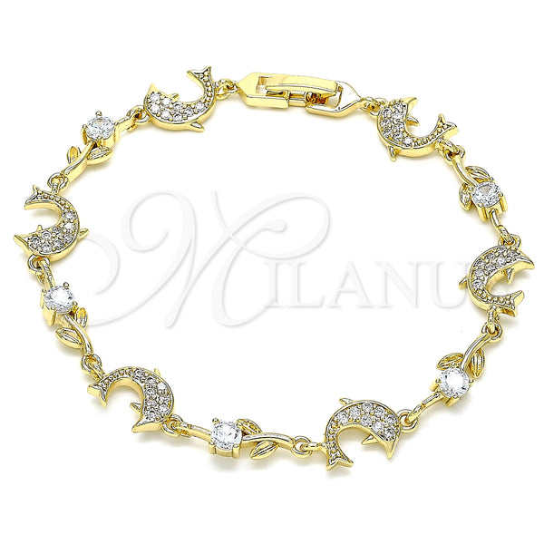 Gold Filled Bracelet — Fancy Bracelet Dolphin and Leaf Design with White — main product view — SKU 133952 | Oro Laminado brazalete — elegante Bracelet Dolphin and Leaf diseño with blanco — SKU 133952
