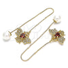 Oro Laminado Threader Earring, Gold Filled Style Bee Design, with Garnet and White Cubic Zirconia, Polished, Golden Finish, 02.210.0357.1