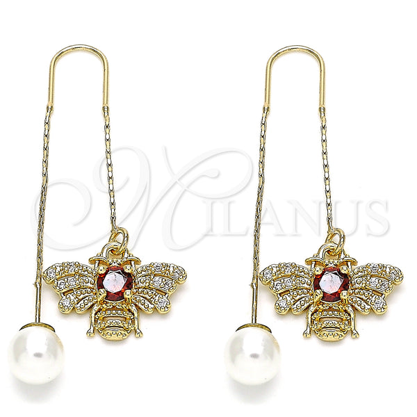 Gold Filled Ring — Threader Earring Bee Design with Garnet and White — main product view — SKU 133956 | Oro Laminado anillo — Threader Earring Bee diseño with Garnet and blanco — SKU 133956