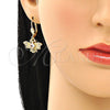 Oro Laminado Earring and Pendant Adult Set, Gold Filled Style Bee Design, with White Cubic Zirconia, Polished, Golden Finish, 10.210.0140
