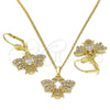 Oro Laminado Earring and Pendant Adult Set, Gold Filled Style Bee Design, with White Cubic Zirconia, Polished, Golden Finish, 10.210.0140