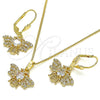 Oro Laminado Earring and Pendant Adult Set, Gold Filled Style Bee Design, with White Cubic Zirconia, Polished, Golden Finish, 10.210.0140