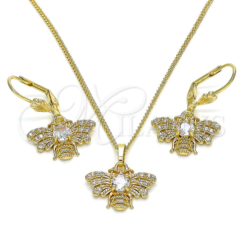 Oro Laminado Earring and Pendant Adult Set, Gold Filled Style Bee Design, with White Cubic Zirconia, Polished, Golden Finish, 10.210.0140