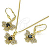 Oro Laminado Earring and Pendant Adult Set, Gold Filled Style Bee Design, with Black and White Cubic Zirconia, Polished, Golden Finish, 10.210.0140.2