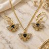 Oro Laminado Earring and Pendant Adult Set, Gold Filled Style Bee Design, with Black and White Cubic Zirconia, Polished, Golden Finish, 10.210.0140.2
