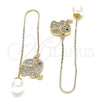 Oro Laminado Threader Earring, Gold Filled Style Elephant Design, with White and Black Micro Pave, Polished, Golden Finish, 02.210.0358