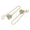 Oro Laminado Threader Earring, Gold Filled Style Elephant Design, with White and Black Micro Pave, Polished, Golden Finish, 02.210.0358