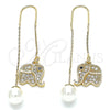 Oro Laminado Threader Earring, Gold Filled Style Elephant Design, with White and Black Micro Pave, Polished, Golden Finish, 02.210.0358