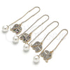 Oro Laminado Threader Earring, Gold Filled Style Elephant Design, with White and Black Micro Pave, Polished, Golden Finish, 02.210.0358