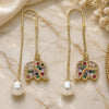 Oro Laminado Threader Earring, Gold Filled Style Elephant Design, with Multicolor Micro Pave, Polished, Golden Finish, 02.210.0358.1