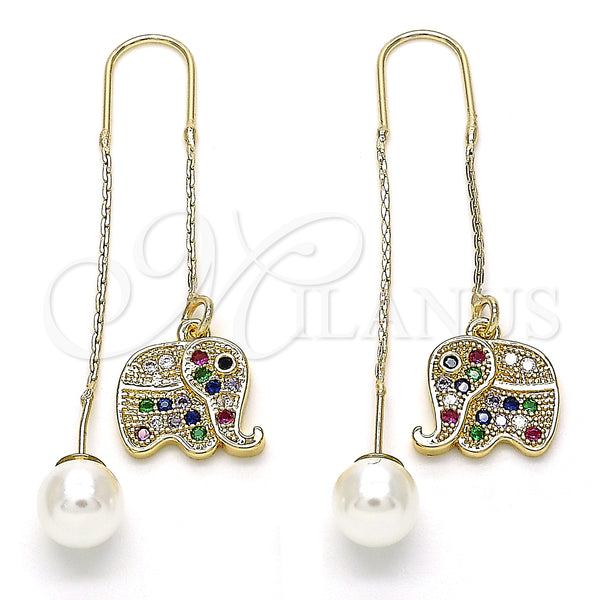 Gold Filled Ring — Threader Earring Elephant Design with Multicolor Micro Pave — main product view — SKU 133962 | Oro Laminado anillo — Threader Earring Elephant diseño with Multicolor Micro Pave — SKU 133962