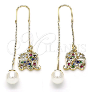 Gold Filled Ring — Threader Earring Elephant Design with Multicolor Micro Pave — main product view — SKU 133962 | Oro Laminado anillo — Threader Earring Elephant diseño with Multicolor Micro Pave — SKU 133962