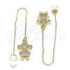 Oro Laminado Threader Earring, Gold Filled Style Little Girl Design, with White Micro Pave, Polished, Golden Finish, 02.210.0359