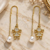 Oro Laminado Threader Earring, Gold Filled Style Little Girl Design, with White Micro Pave, Polished, Golden Finish, 02.210.0359