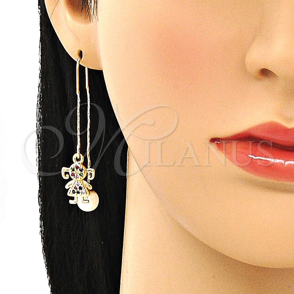 Gold Filled Ring — Threader Earring Little Girl Design with Multicolor Micro — alternate product view — SKU 133966 | Oro Laminado anillo — Threader Earring Little Girl diseño with Multicolor Micro — SKU 133966