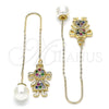 Oro Laminado Threader Earring, Gold Filled Style Little Girl Design, with Multicolor Micro Pave, Polished, Golden Finish, 02.210.0359.1
