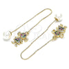Oro Laminado Threader Earring, Gold Filled Style Little Girl Design, with Multicolor Micro Pave, Polished, Golden Finish, 02.210.0359.1
