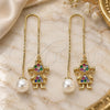 Oro Laminado Threader Earring, Gold Filled Style Little Girl Design, with Multicolor Micro Pave, Polished, Golden Finish, 02.210.0359.1
