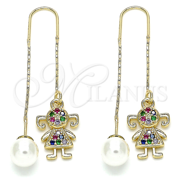 Gold Filled Ring — Threader Earring Little Girl Design with Multicolor Micro — main product view — SKU 133966 | Oro Laminado anillo — Threader Earring Little Girl diseño with Multicolor Micro — SKU 133966
