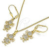 Oro Laminado Earring and Pendant Adult Set, Gold Filled Style Little Girl Design, with White Micro Pave, Polished, Golden Finish, 10.210.0142