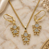 Oro Laminado Earring and Pendant Adult Set, Gold Filled Style Little Girl Design, with White Micro Pave, Polished, Golden Finish, 10.210.0142
