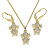 Oro Laminado Earring and Pendant Adult Set, Gold Filled Style Little Girl Design, with White Micro Pave, Polished, Golden Finish, 10.210.0142