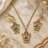 Oro Laminado Earring and Pendant Adult Set, Gold Filled Style Little Girl Design, with Multicolor Micro Pave, Polished, Golden Finish, 10.210.0142.1