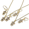 Oro Laminado Earring and Pendant Adult Set, Gold Filled Style Little Girl Design, with Multicolor Micro Pave, Polished, Golden Finish, 10.210.0142.1