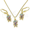 Oro Laminado Earring and Pendant Adult Set, Gold Filled Style Little Boy Design, with Multicolor Micro Pave, Polished, Golden Finish, 10.210.0143.1