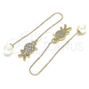 Oro Laminado Threader Earring, Gold Filled Style Little Boy Design, with White Micro Pave, Polished, Golden Finish, 02.210.0360