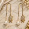 Oro Laminado Threader Earring, Gold Filled Style Little Boy Design, with White Micro Pave, Polished, Golden Finish, 02.210.0360