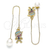 Oro Laminado Threader Earring, Gold Filled Style Little Boy Design, with Multicolor Micro Pave, Polished, Golden Finish, 02.210.0360.1