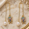 Oro Laminado Threader Earring, Gold Filled Style Little Boy Design, with Multicolor Micro Pave, Polished, Golden Finish, 02.210.0360.1