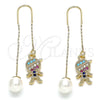 Oro Laminado Threader Earring, Gold Filled Style Little Boy Design, with Multicolor Micro Pave, Polished, Golden Finish, 02.210.0360.1