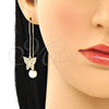 Oro Laminado Threader Earring, Gold Filled Style Butterfly Design, with White Micro Pave, Polished, Golden Finish, 02.210.0361