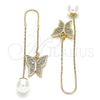Oro Laminado Threader Earring, Gold Filled Style Butterfly Design, with White Micro Pave, Polished, Golden Finish, 02.210.0361