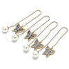 Oro Laminado Threader Earring, Gold Filled Style Butterfly Design, with White Micro Pave, Polished, Golden Finish, 02.210.0361