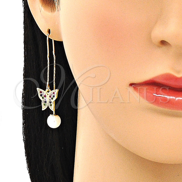 Gold Filled Ring — Threader Earring Butterfly Design with Multicolor Micro Pave — alternate product view — SKU 133974 | Oro Laminado anillo — Threader Earring Butterfly diseño with Multicolor Micro Pave — SKU 133974
