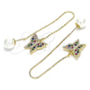 Oro Laminado Threader Earring, Gold Filled Style Butterfly Design, with Multicolor Micro Pave, Polished, Golden Finish, 02.210.0361.1