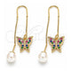 Oro Laminado Threader Earring, Gold Filled Style Butterfly Design, with Multicolor Micro Pave, Polished, Golden Finish, 02.210.0361.1