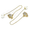 Oro Laminado Threader Earring, Gold Filled Style Elephant Design, with White Micro Pave, Polished, Golden Finish, 02.210.0362