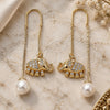 Oro Laminado Threader Earring, Gold Filled Style Elephant Design, with White Micro Pave, Polished, Golden Finish, 02.210.0362