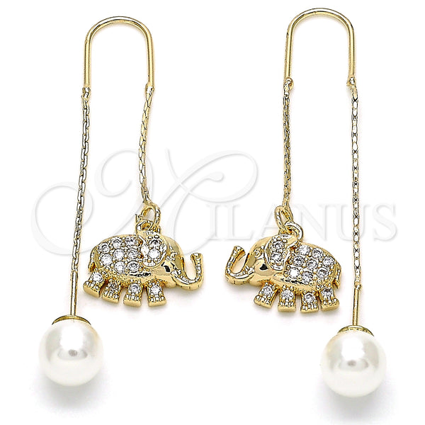 Gold Filled Ring — Threader Earring Elephant Design with White Micro Pave — main product view — SKU 133978 | Oro Laminado anillo — Threader Earring Elephant diseño with blanco Micro Pave — SKU 133978