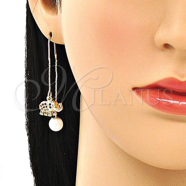 Gold Filled Ring — Threader Earring Elephant Design with Multicolor Micro Pave — alternate product view — SKU 133980 | Oro Laminado anillo — Threader Earring Elephant diseño with Multicolor Micro Pave — SKU 133980