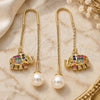 Oro Laminado Threader Earring, Gold Filled Style Elephant Design, with Multicolor Micro Pave, Polished, Golden Finish, 02.210.0362.1
