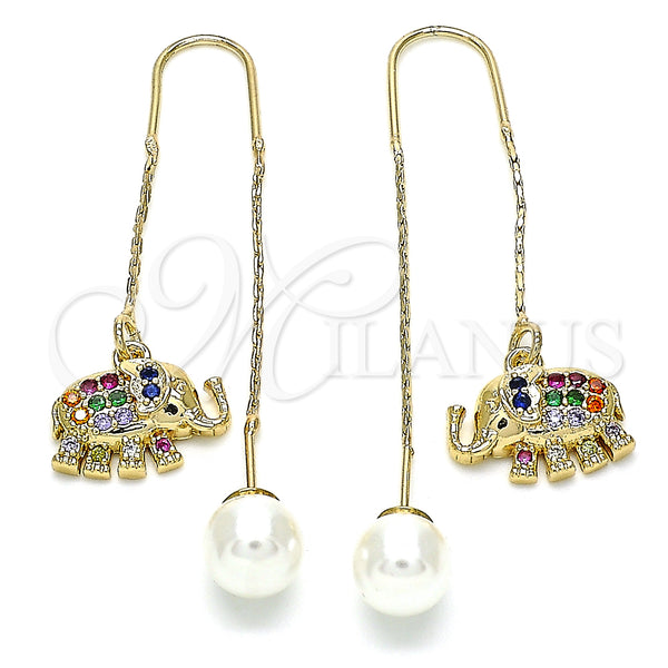 Gold Filled Ring — Threader Earring Elephant Design with Multicolor Micro Pave — main product view — SKU 133980 | Oro Laminado anillo — Threader Earring Elephant diseño with Multicolor Micro Pave — SKU 133980