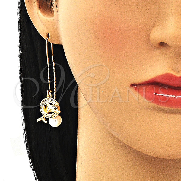 Gold Filled Ring — Threader Earring Dolphin Design with White and Black — alternate product view — SKU 133985 | Oro Laminado anillo — Threader Earring Dolphin diseño with blanco and negro — SKU 133985